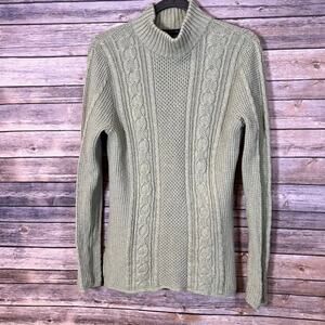 Jeanne Pierre Sage Green Mock Neck Long Pullover Cable Knit Sweater Size Medium
